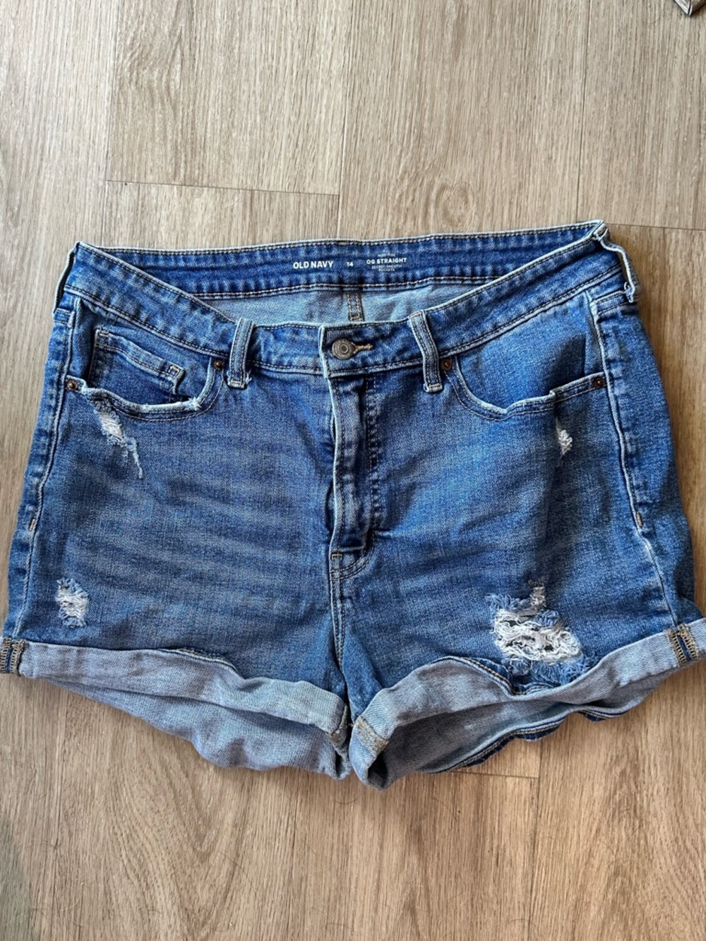 Old Navy Blue OG Straight Distressed Denim Shorts